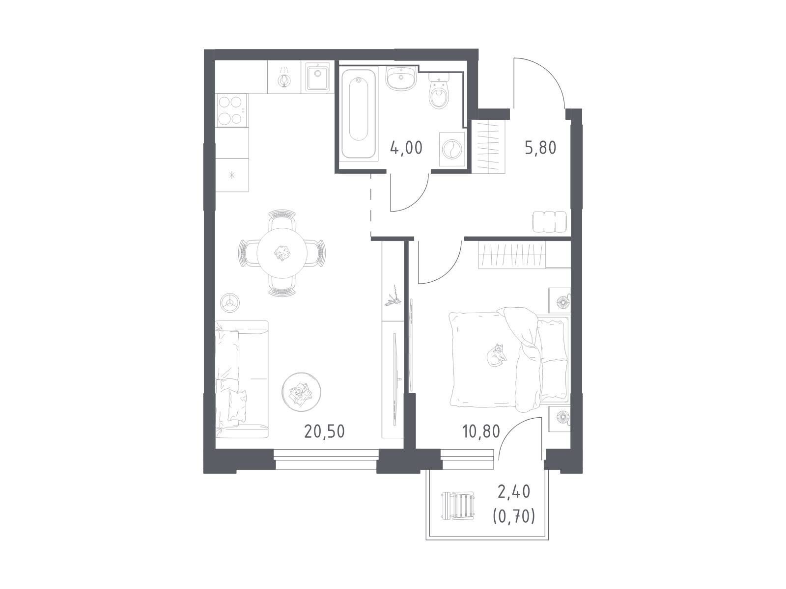 Планировка: 1-комн. квартира 41.80 м² в новостройке Химки парк