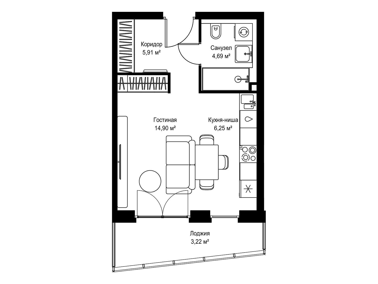 Планировка: Студия 34.97 м² в новостройке Селигер Сити