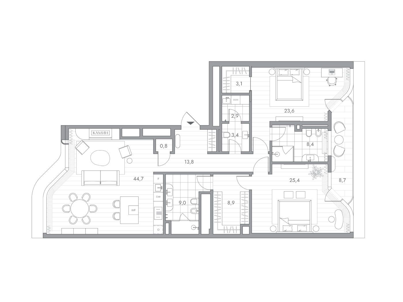 Планировка: 2-комн. квартира 146.60 м² в новостройке Фантом