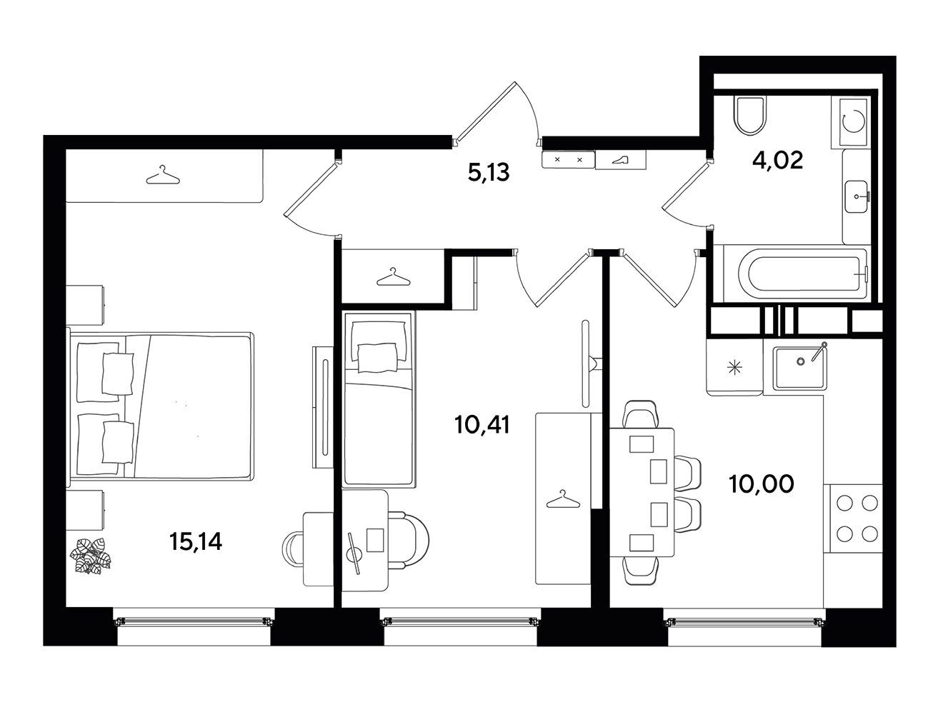 Планировка: 2-комн. квартира 44.70 м² в новостройке Догма Юкки 2