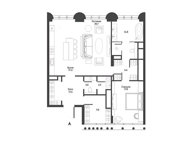 Планировка: 2-комн. квартира 114.00 м² в новостройке Никитский 6