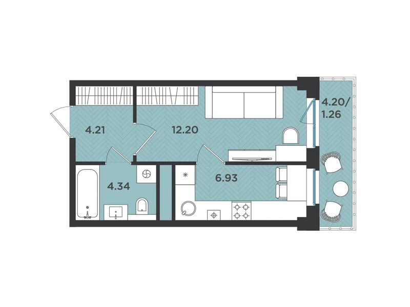 Планировка: 1-комн. квартира 28.94 м² в новостройке Новокасимово