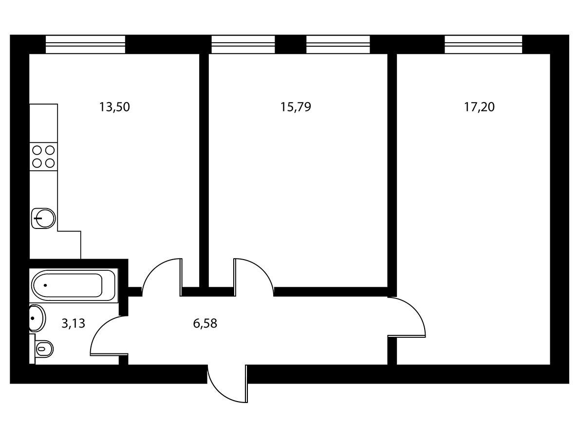 Планировка: 2-комн. квартира 56.20 м² в новостройке Парк Апрель