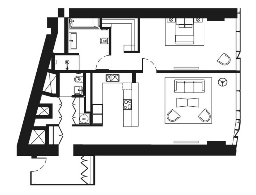 Планировка: 2-комн. квартира 80.60 м² в новостройке Око