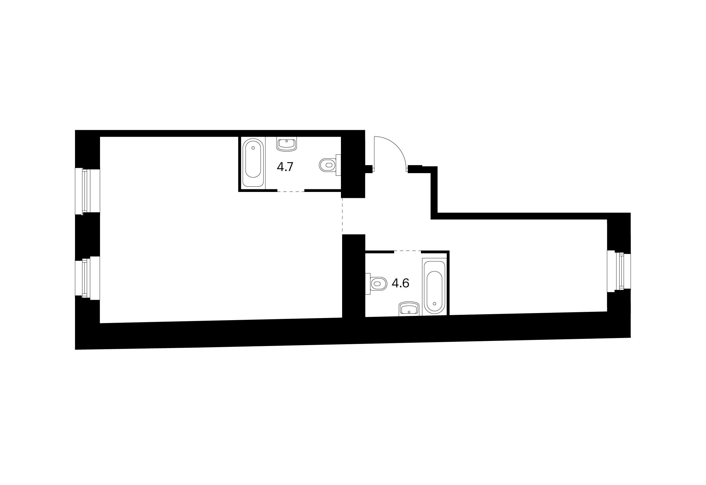 Планировка: 2-комн. квартира 61.50 м² в новостройке Кантемировская 11