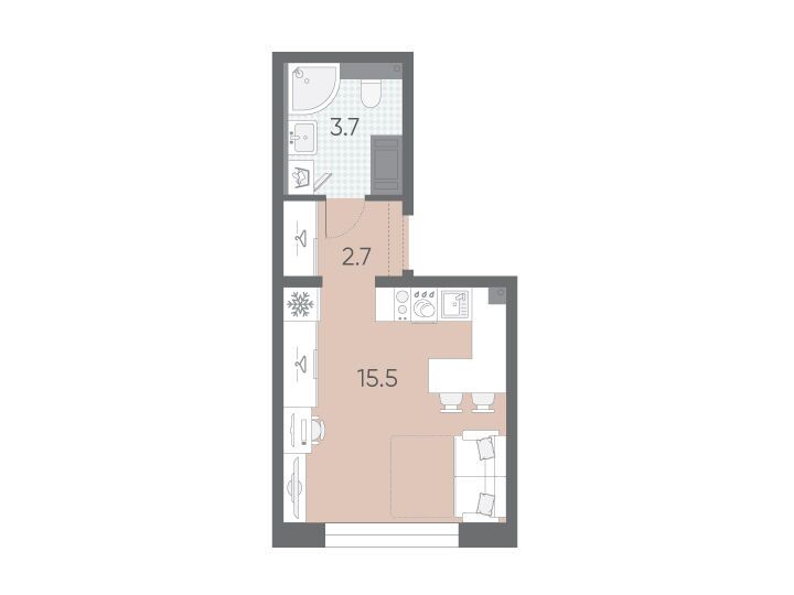 Планировка: Студия 21.90 м² в новостройке Большая Охта