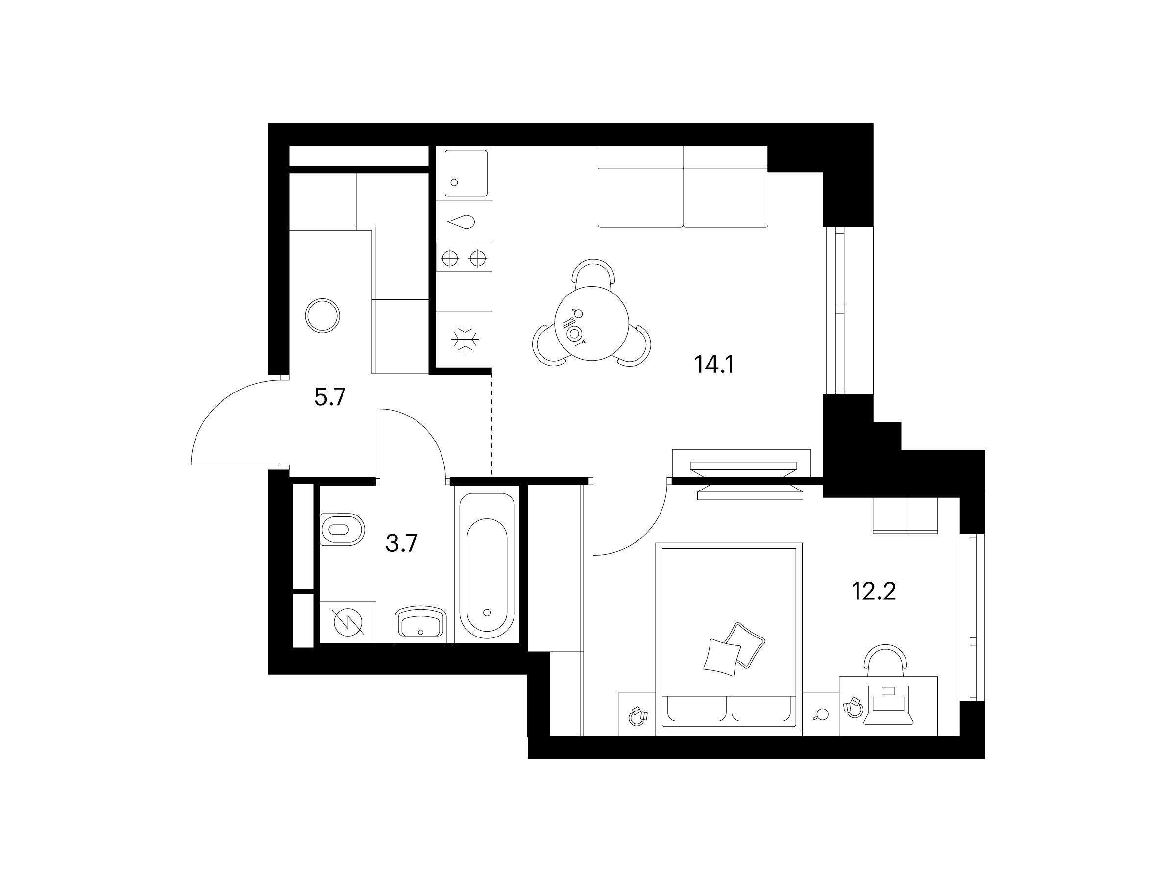 Планировка: 1-комн. квартира 35.70 м² в новостройке Середневский лес