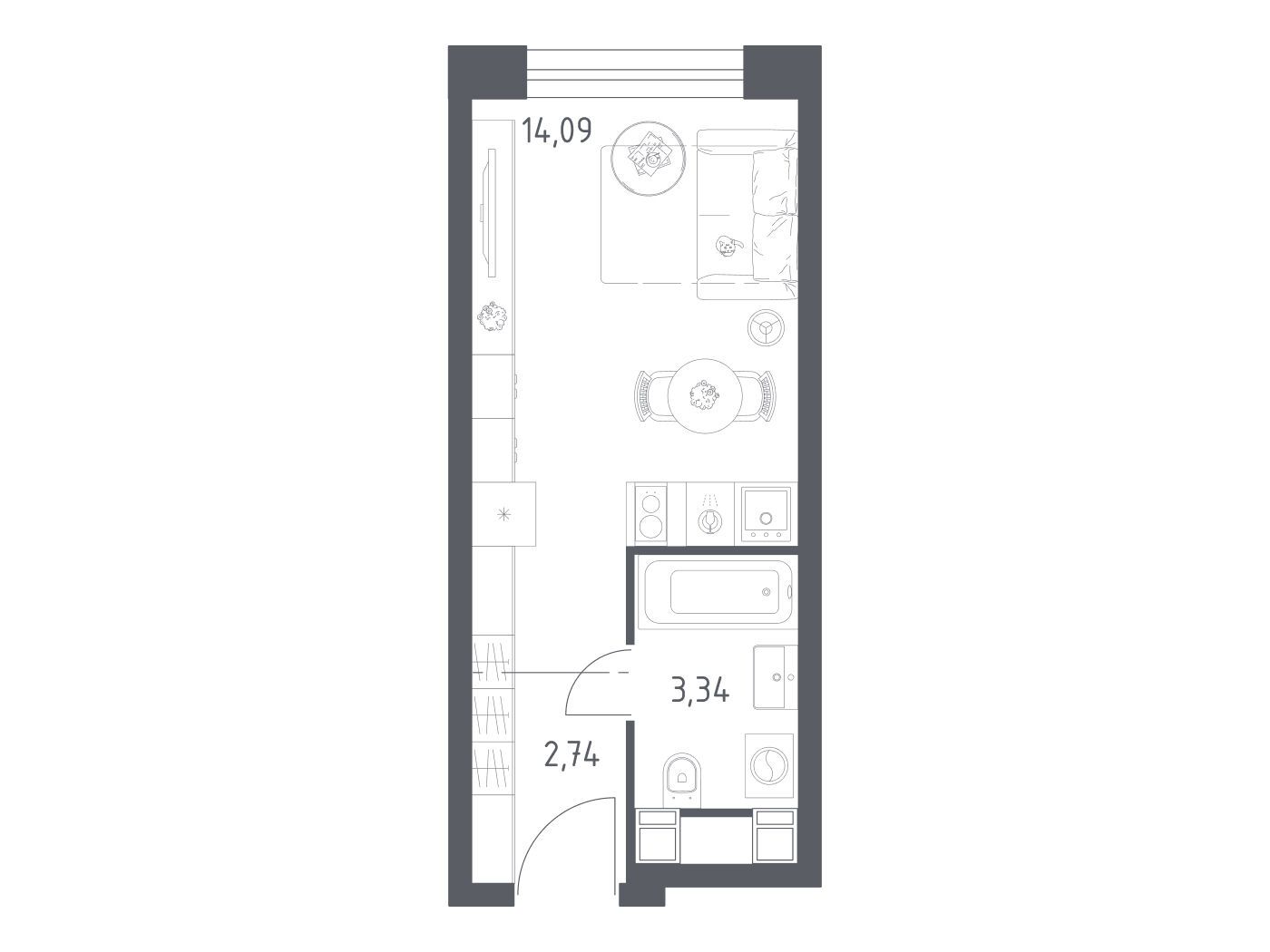 Планировка: Студия 20.17 м² в новостройке Пятницкое 58