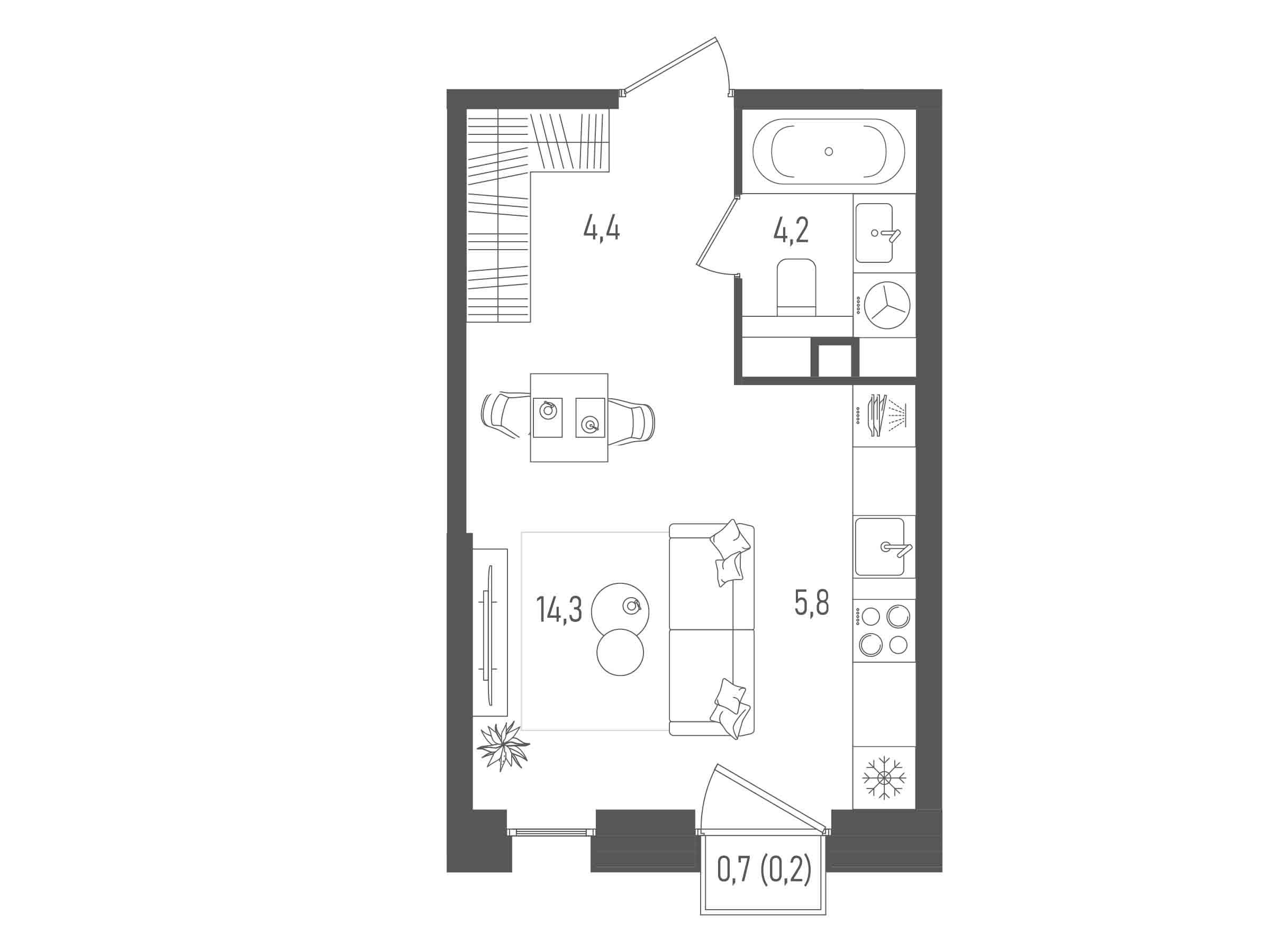 Планировка: 1-комн. квартира 28.90 м² в новостройке Пейв