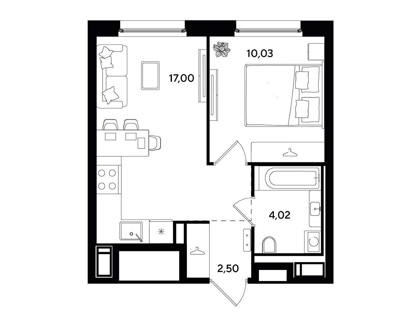 Планировка: 1-комн. квартира 33.55 м² в новостройке Догма Юкки 2