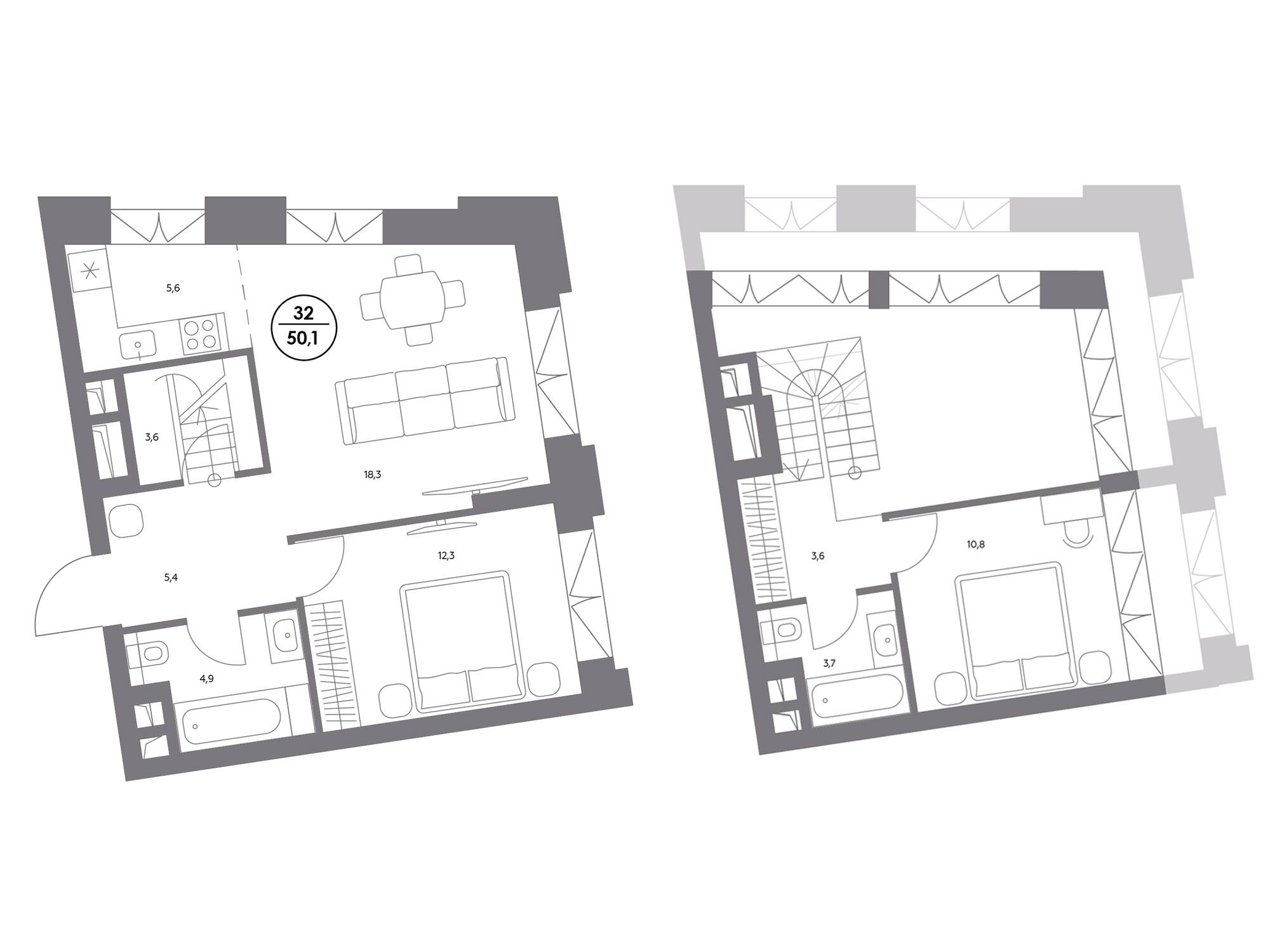 Планировка: 1-комн. квартира 50.10 м² в новостройке Космо 4/22
