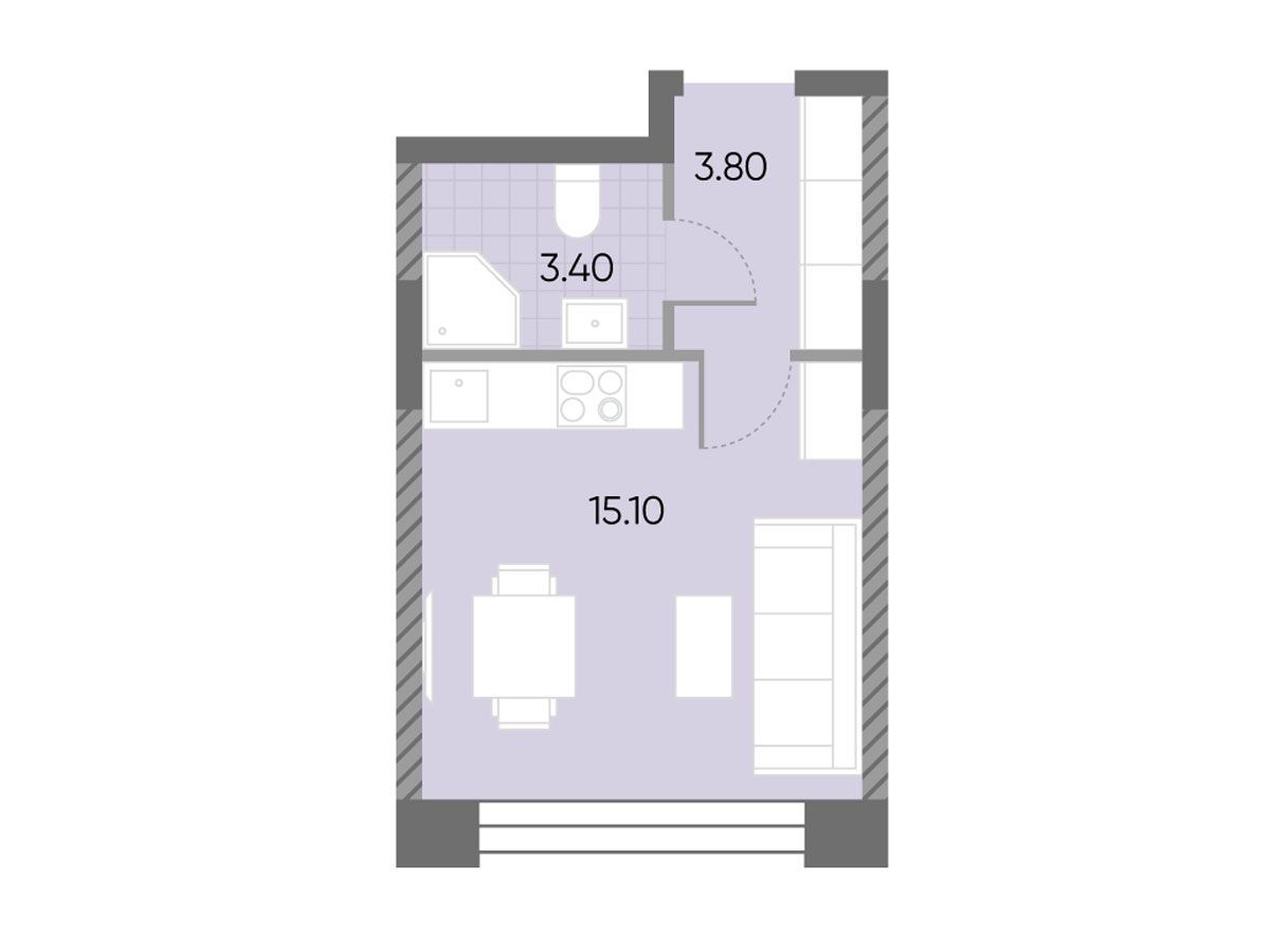 Планировка: Студия 22.30 м² в новостройке ЖК Вейв