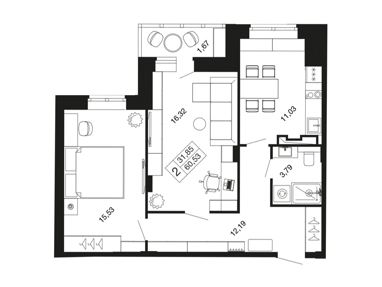 Планировка: 2-комн. квартира 60.50 м² в новостройке ЖК Времена года (Апрелевка)