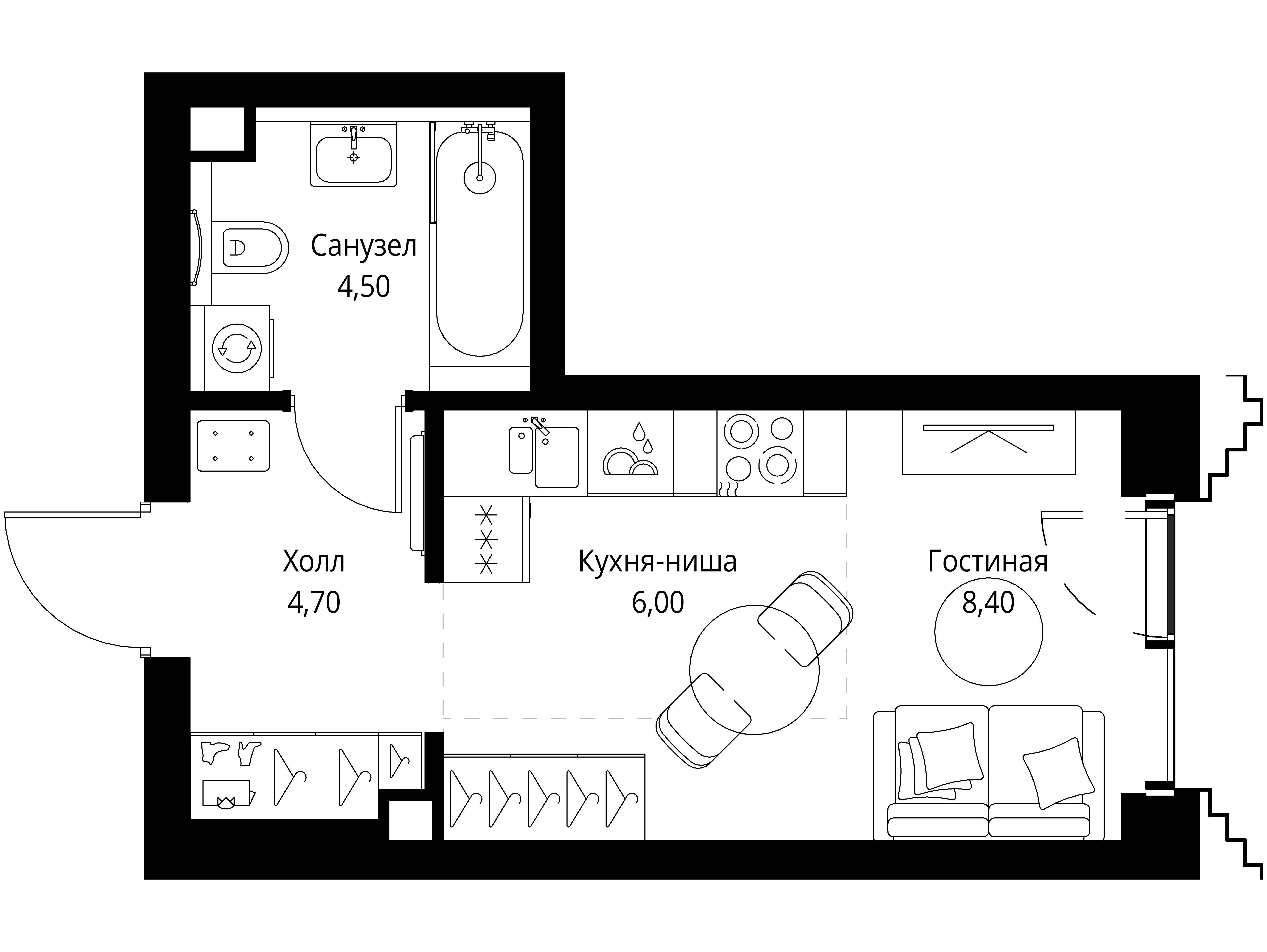 Планировка: Студия 23.60 м² в новостройке Сет