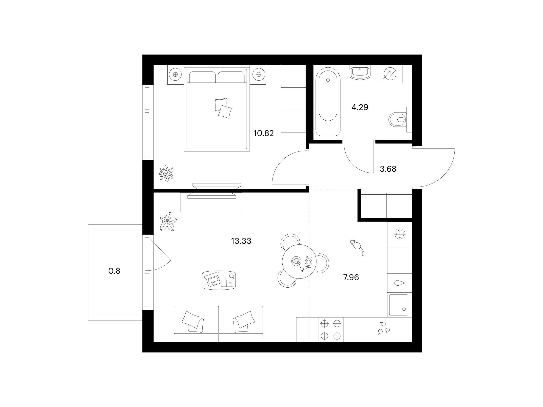 Планировка: 1-комн. квартира 40.88 м² в новостройке Таллинский парк
