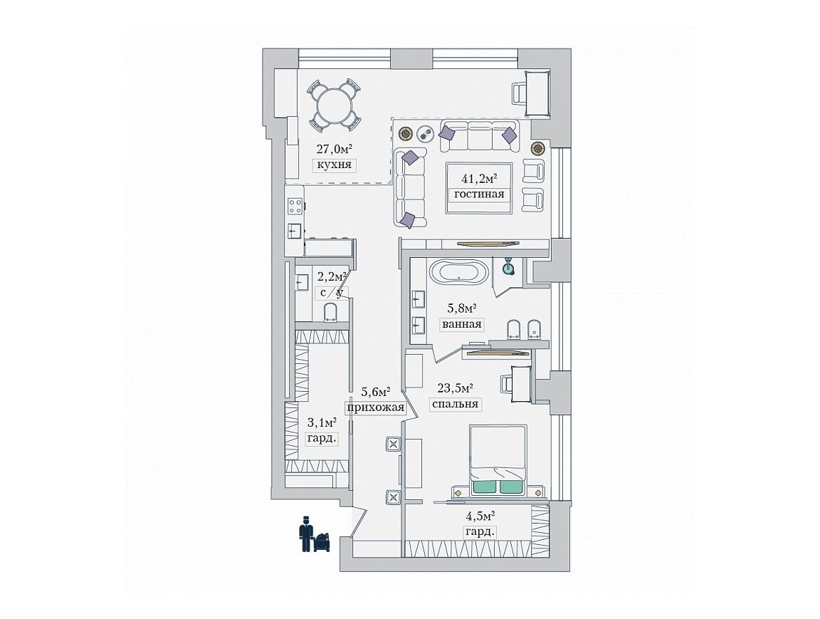 Планировка: 2-комн. квартира 112.90 м² в новостройке Звезды Арбата