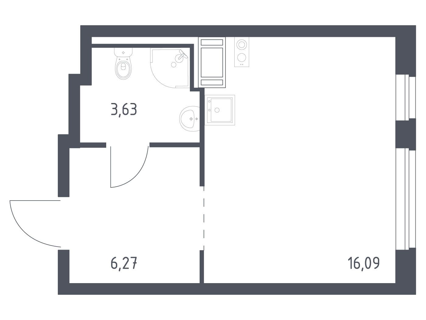 Планировка: Студия 24.28 м² в новостройке Квартал Торики