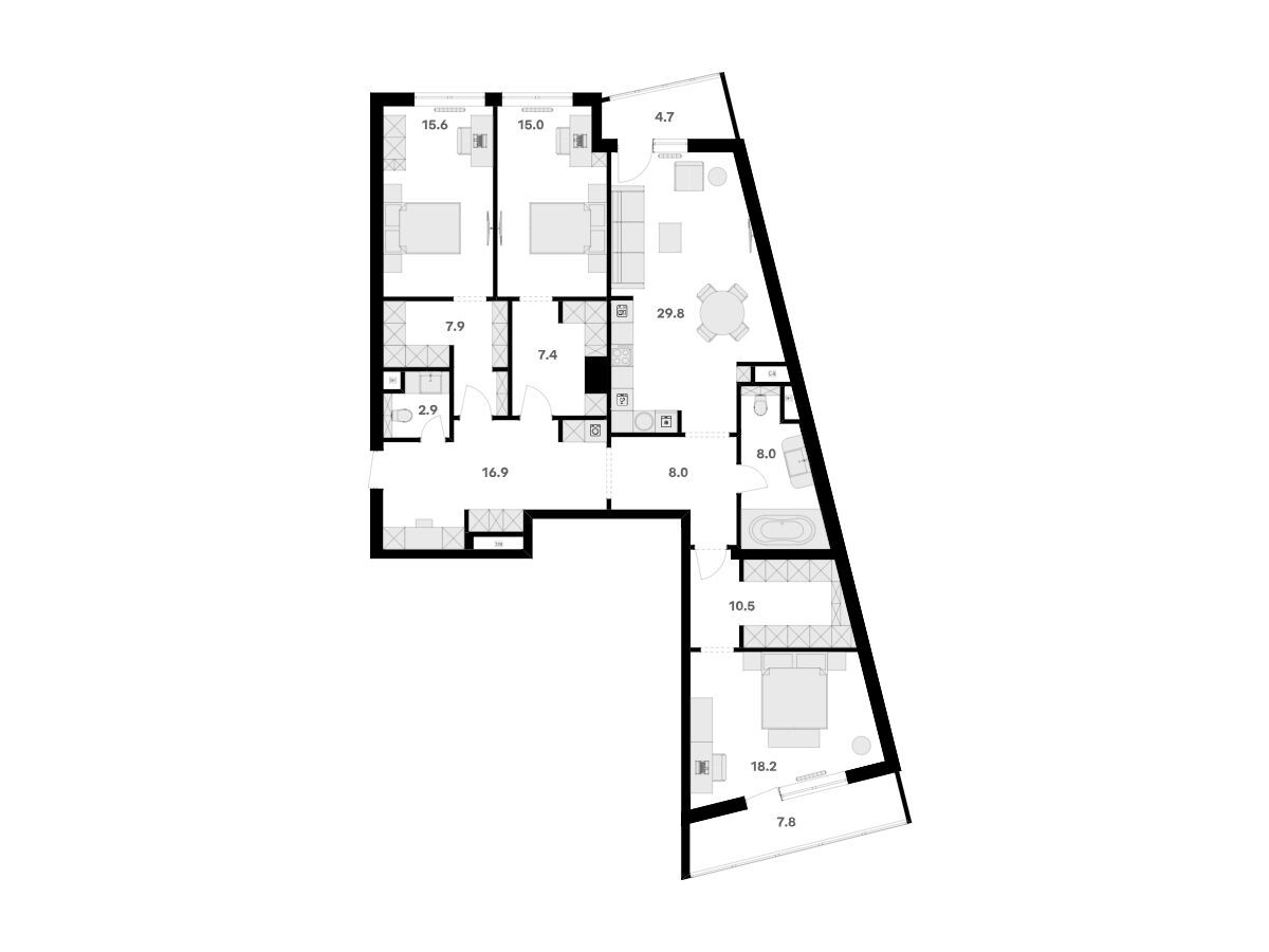 Планировка: 4-комн. квартира 149.30 м² в новостройке Ривер Хаус