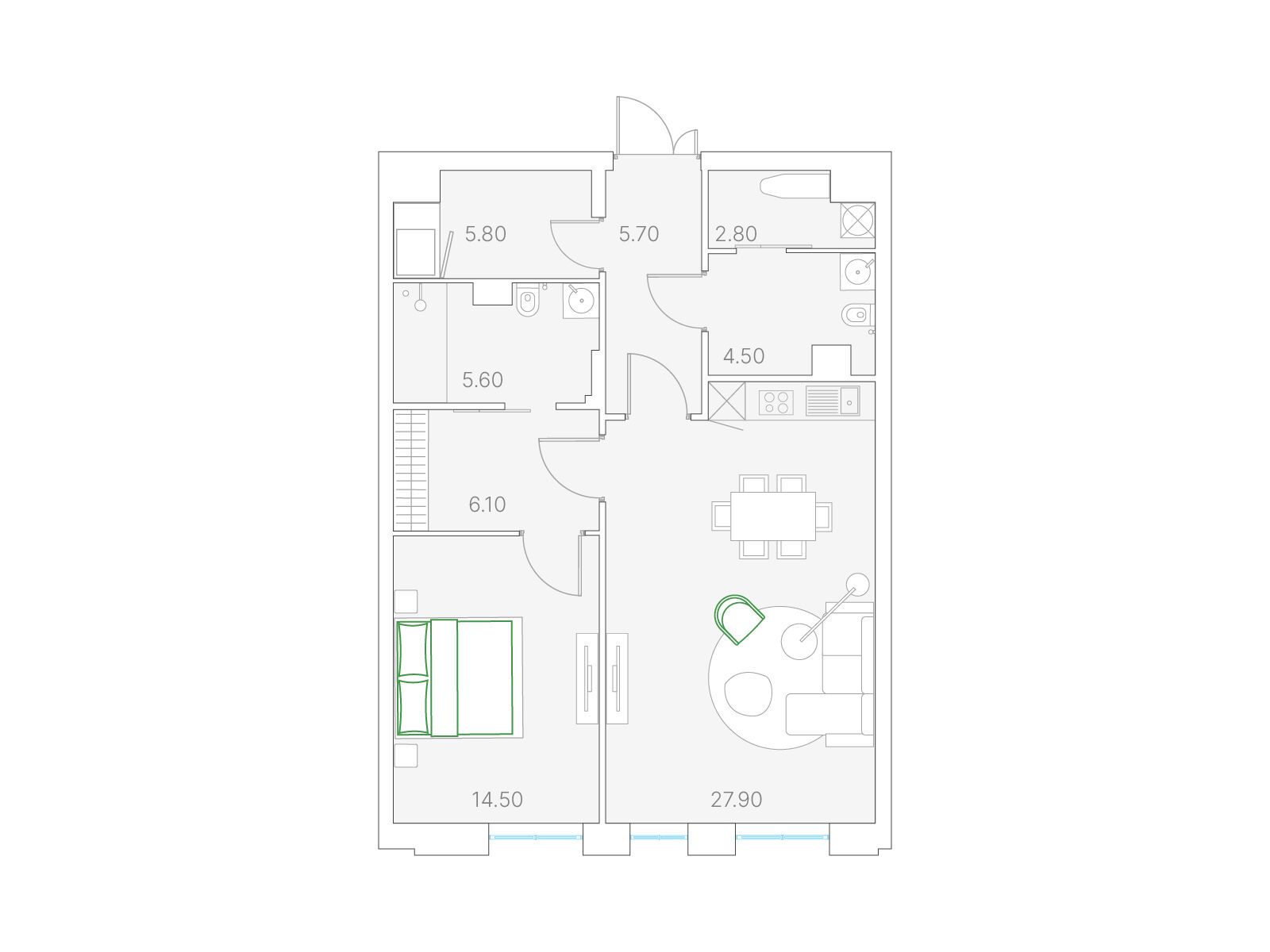 Планировка: 1-комн. квартира 72.70 м² в новостройке Дуо