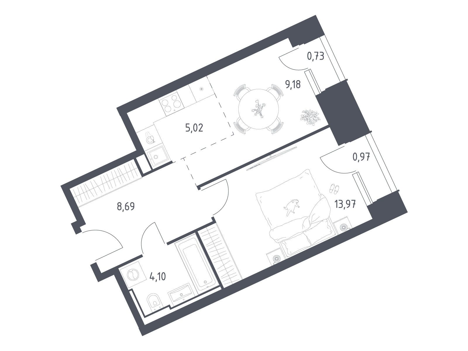 Планировка: 1-комн. квартира 42.66 м² в новостройке ЖК Скай Спутник