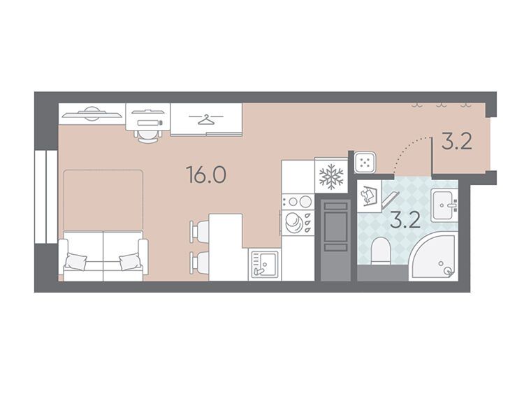 Планировка: Студия 22.40 м² в новостройке Большая Охта