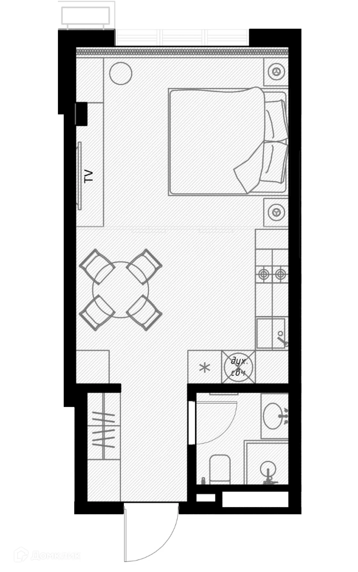 Планировка: Студия 29.50 м² в новостройке Оливия