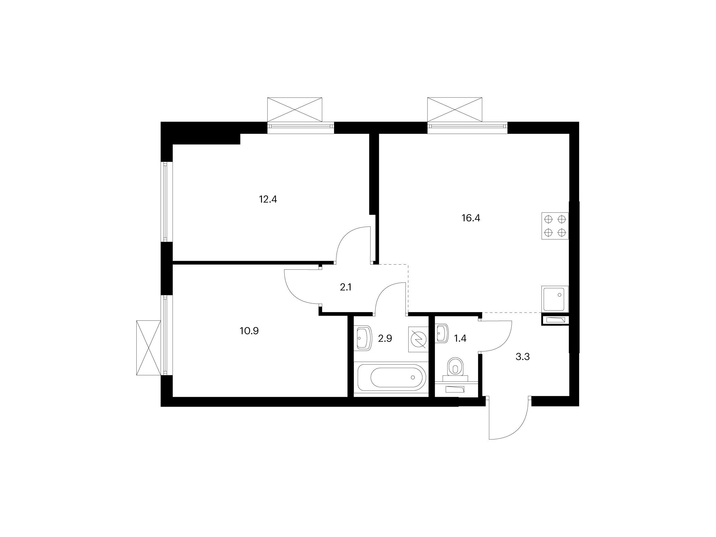 Планировка: 2-комн. квартира 49.40 м² в новостройке ЖК Кузьминский лес
