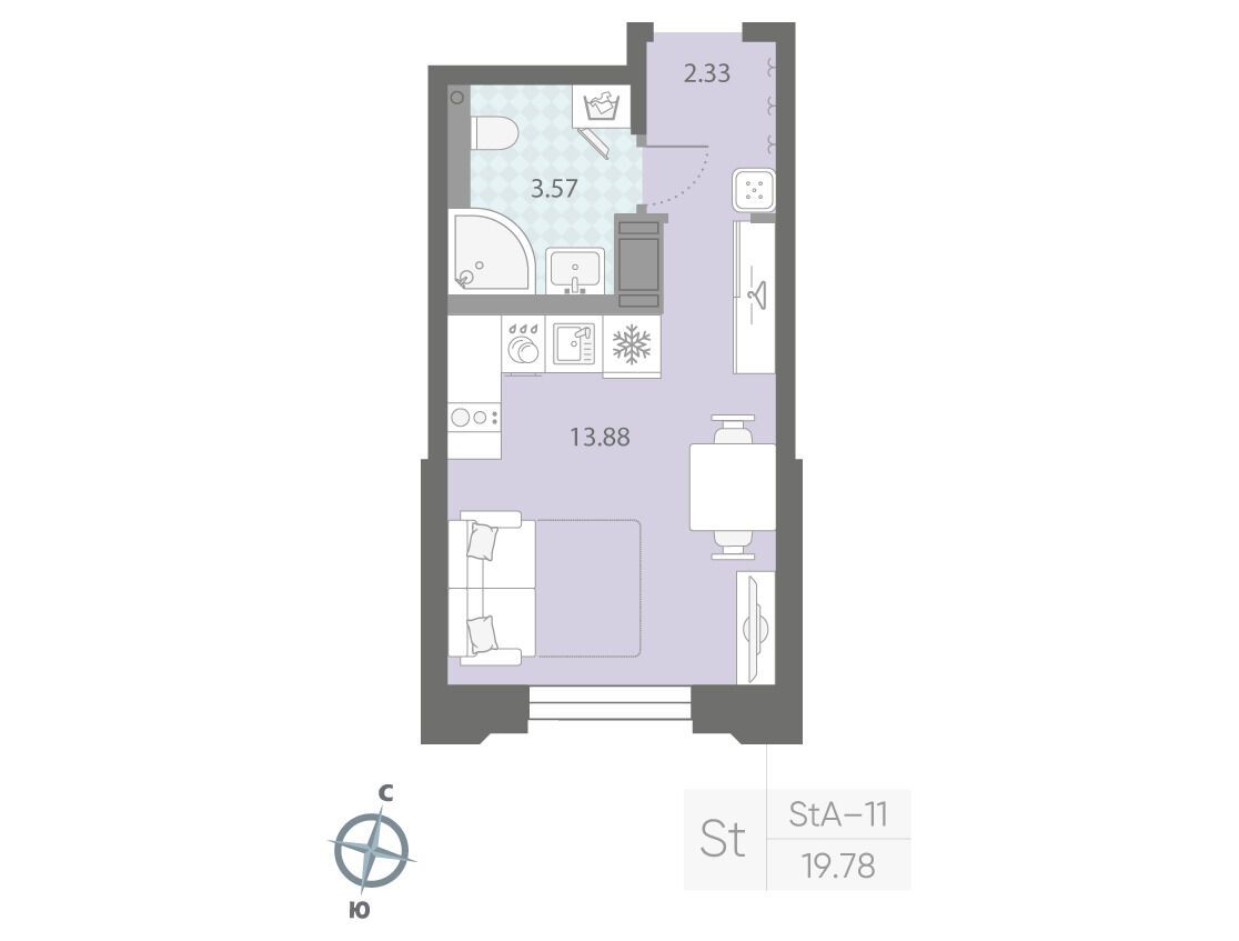 Планировка: Студия 19.78 м² в новостройке Цивилизация на Неве