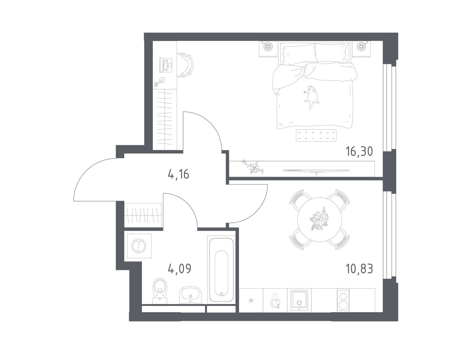 Планировка: 1-комн. квартира 35.38 м² в новостройке Космический квартал