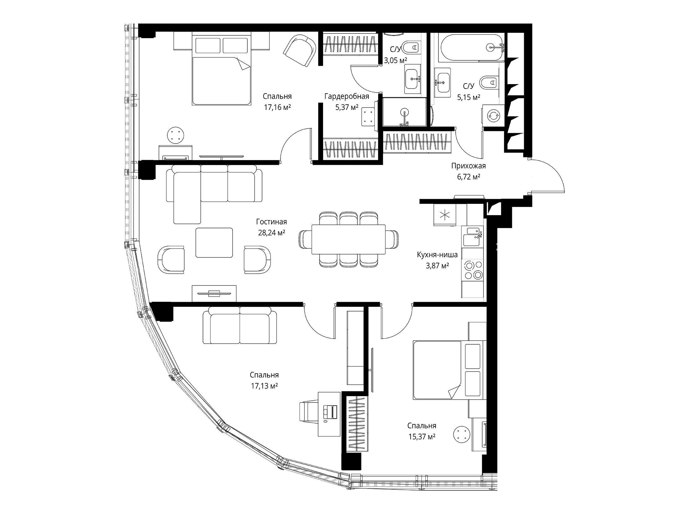 Планировка: 3-комн. квартира 103.00 м² в новостройке Феймос