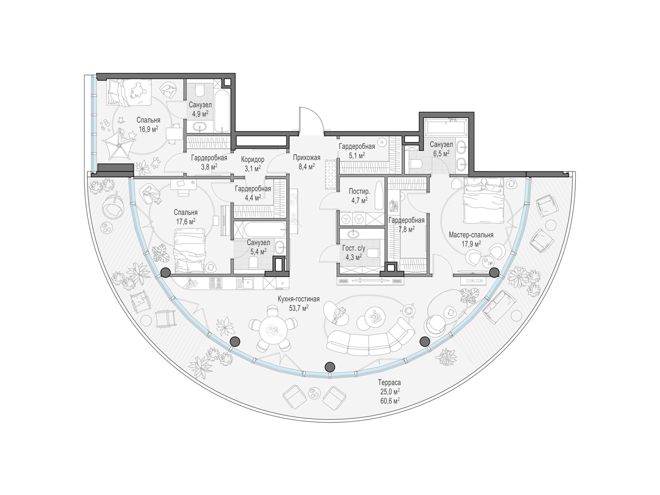 Планировка: 3-комн. квартира 172.60 м² в новостройке Фрунзенский