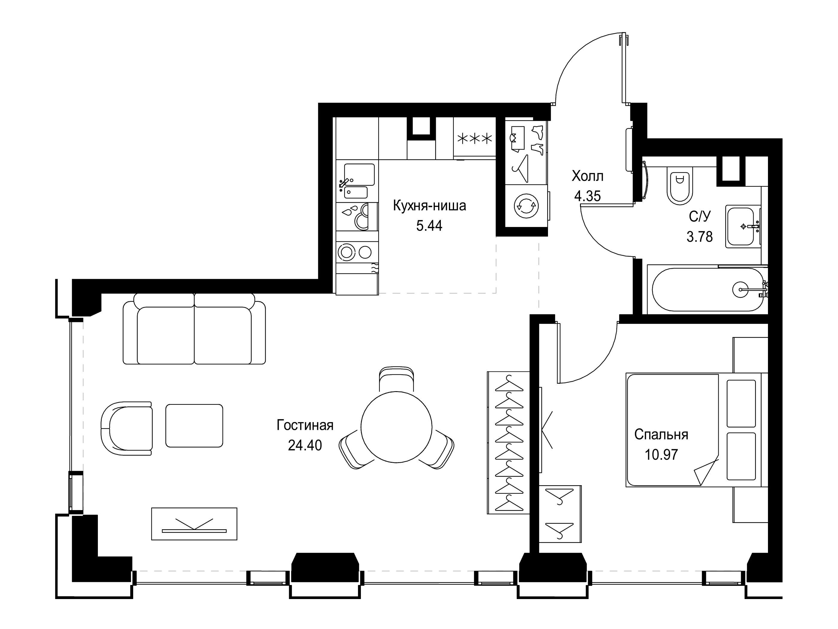 Планировка: 1-комн. квартира 48.94 м² в новостройке ЖК Сет