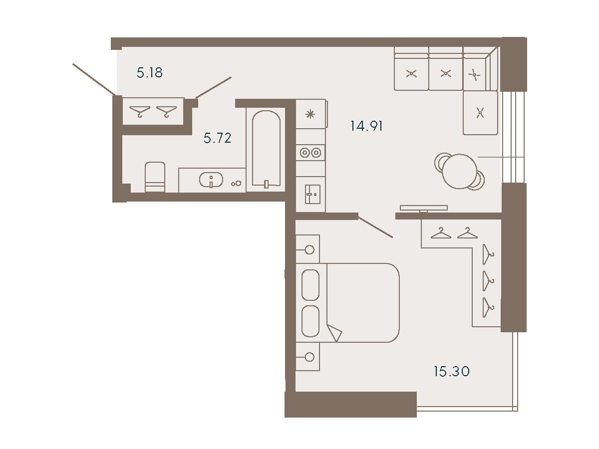 Планировка: 1-комн. квартира 41.11 м² в новостройке 17/33 Петровский остров