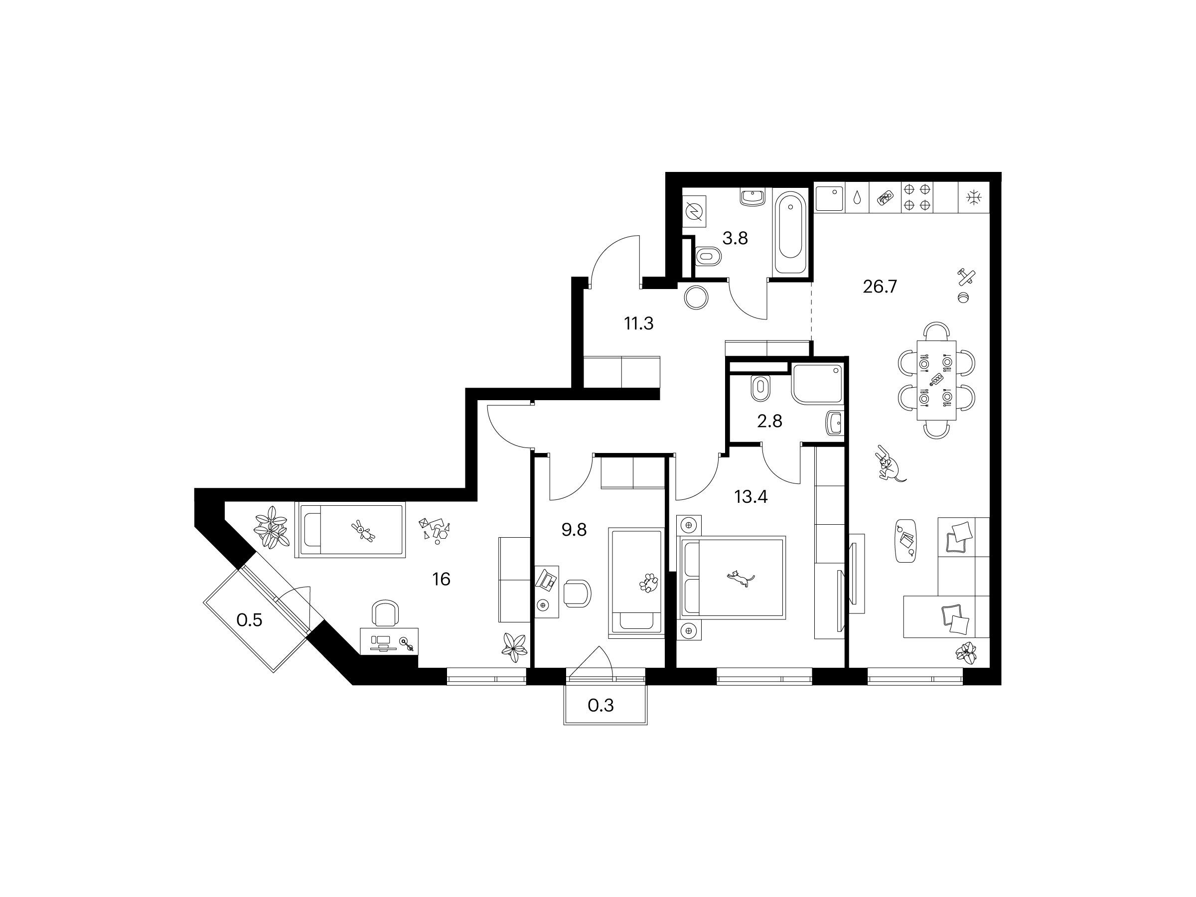 Планировка: 3-комн. квартира 84.60 м² в новостройке ЖК Лосиноостровский парк
