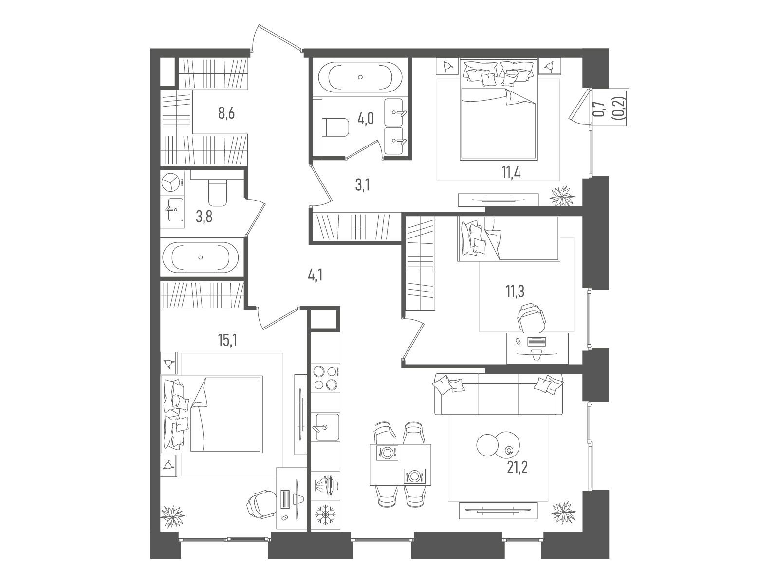 Планировка: 3-комн. квартира 82.80 м² в новостройке ЖК Пейв
