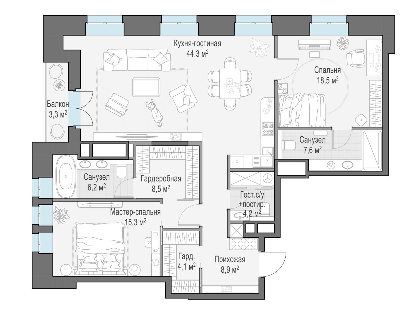 Планировка: 2-комн. квартира 119.10 м² в новостройке Дом на Чистых прудах «Фон Дессин»