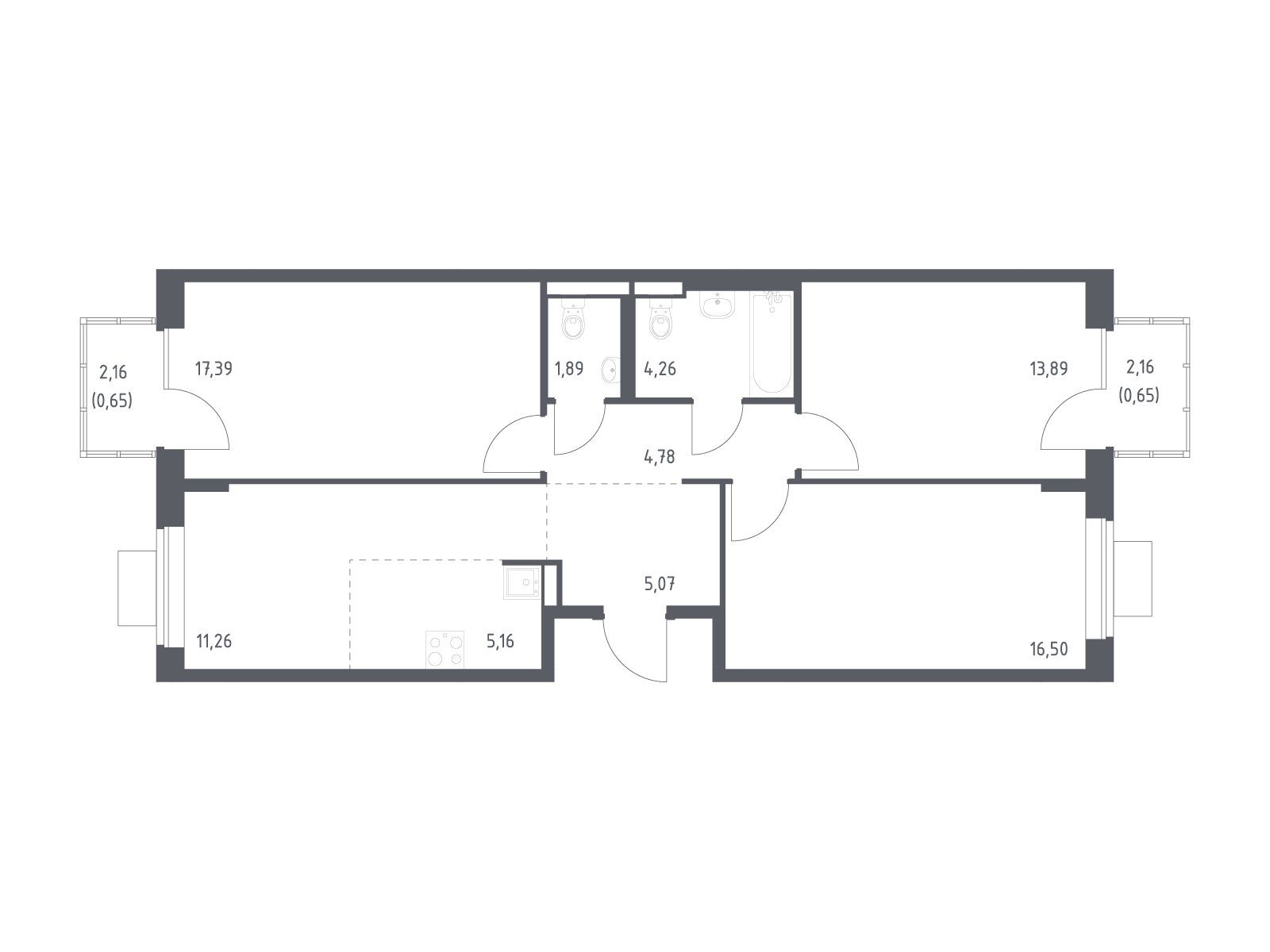 Планировка: 3-комн. квартира 81.50 м² в новостройке Подольские кварталы