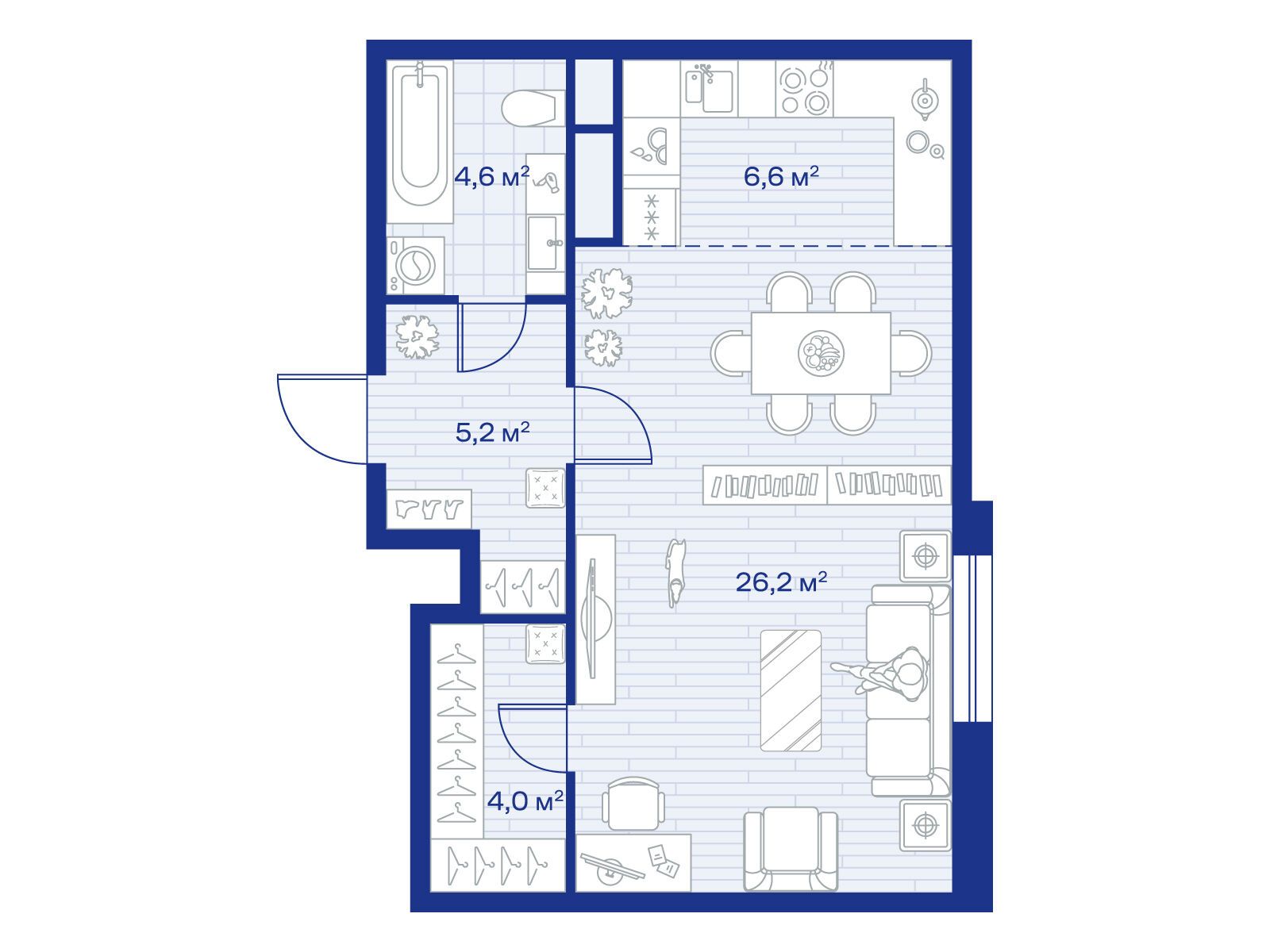 Планировка: Студия 46.60 м² в новостройке Аристов Берег