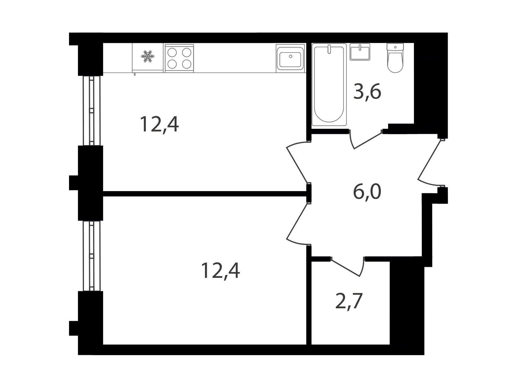 Планировка: 1-комн. квартира 37.80 м² в новостройке Варшавские ворота