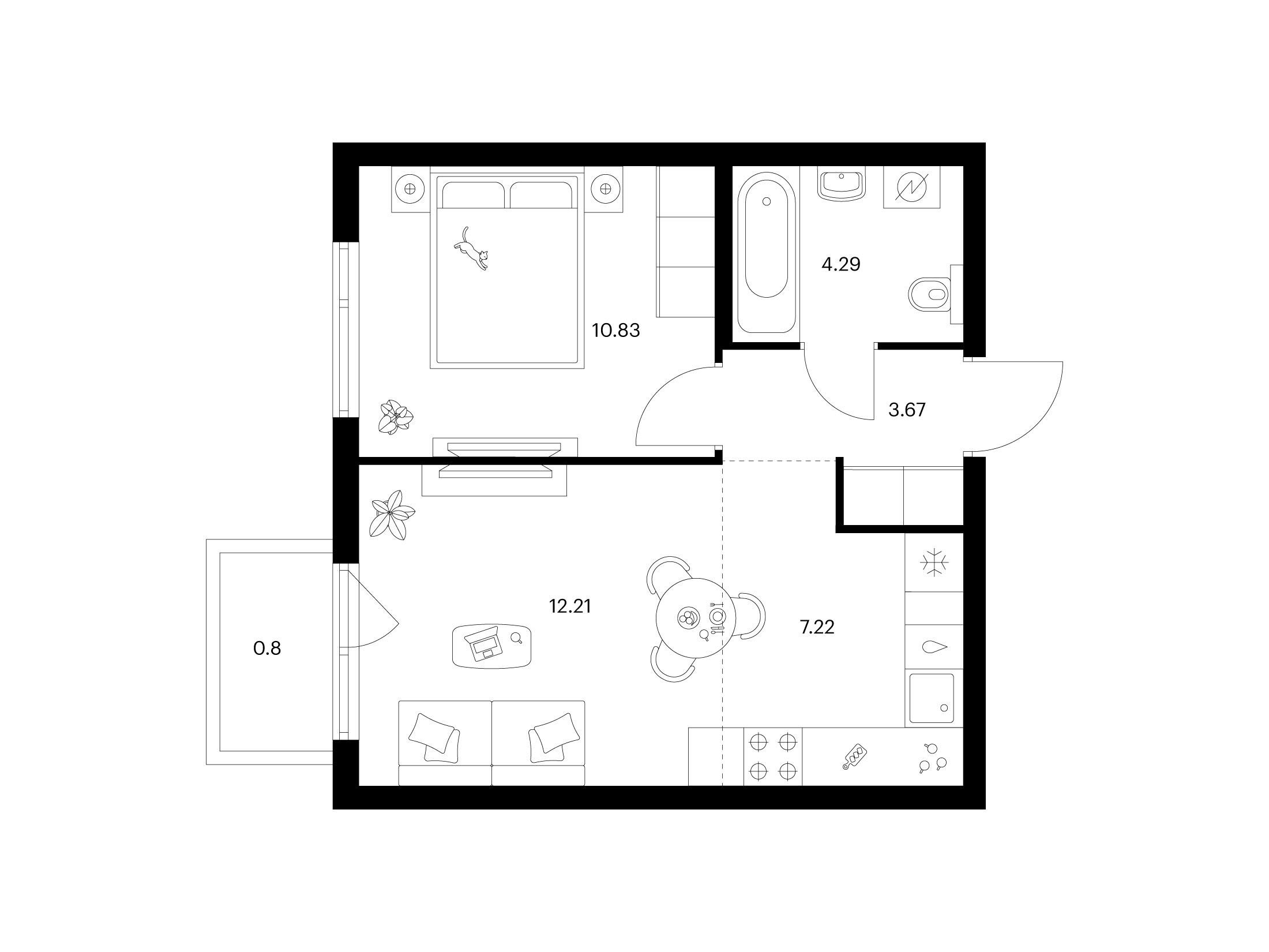 Планировка: 1-комн. квартира 39.02 м² в новостройке Таллинский парк