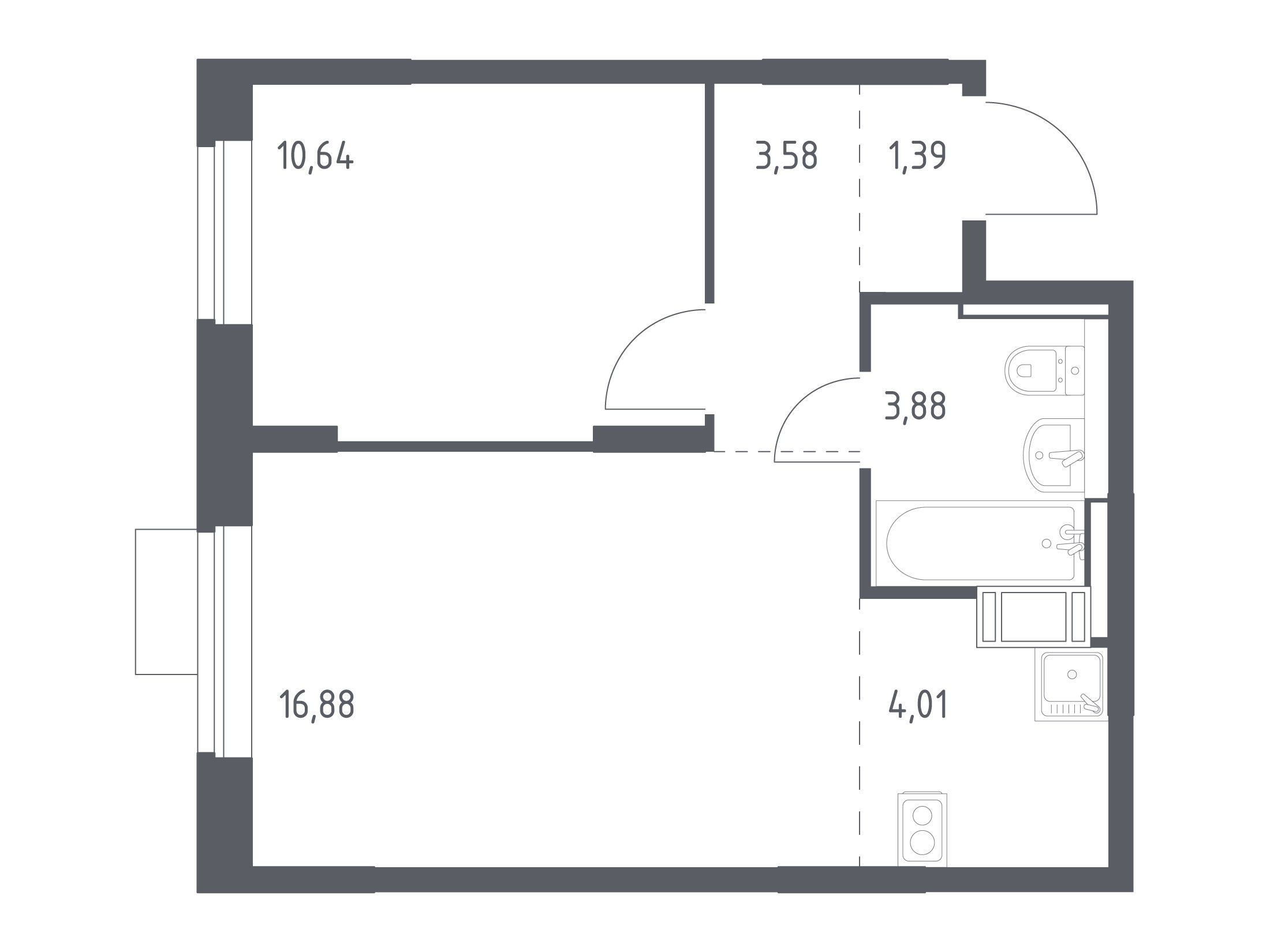 Планировка: 1-комнатная квартира 40.38 м² в новостройке ЖК Пятницкие Луга