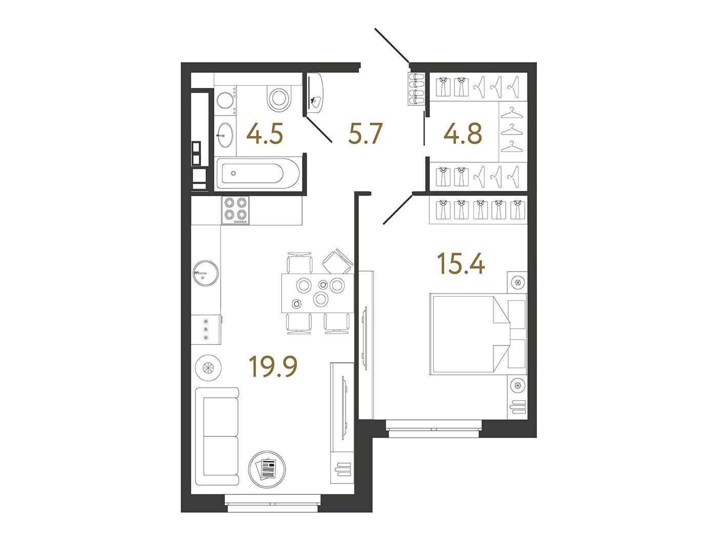 Планировка: 1-комн. квартира 50.30 м² в новостройке Визионер