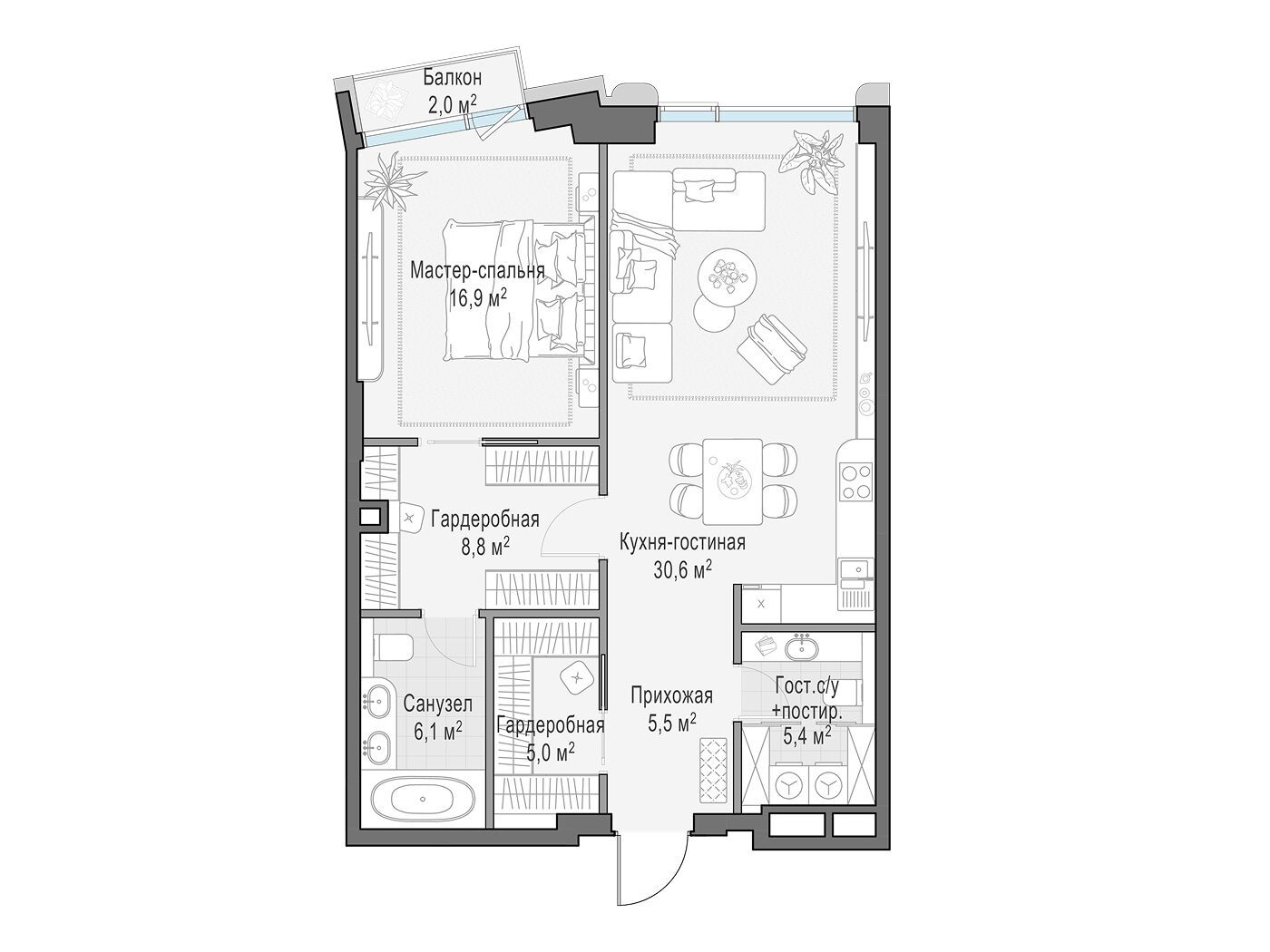 Планировка: 1-комн. квартира 79.70 м² в новостройке Палашёвский 11