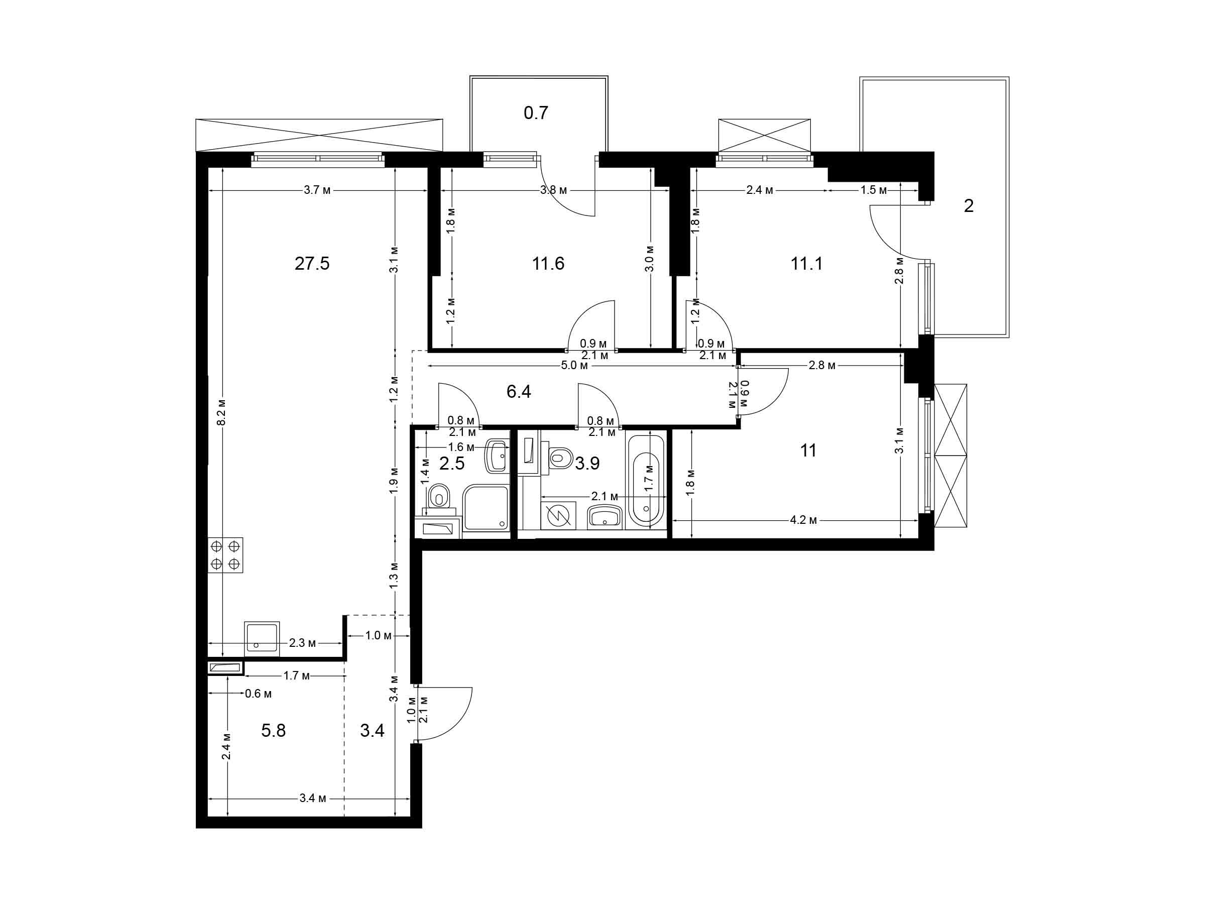 Планировка: 3-комн. квартира 85.90 м² в новостройке ЖК Большая Академическая 85