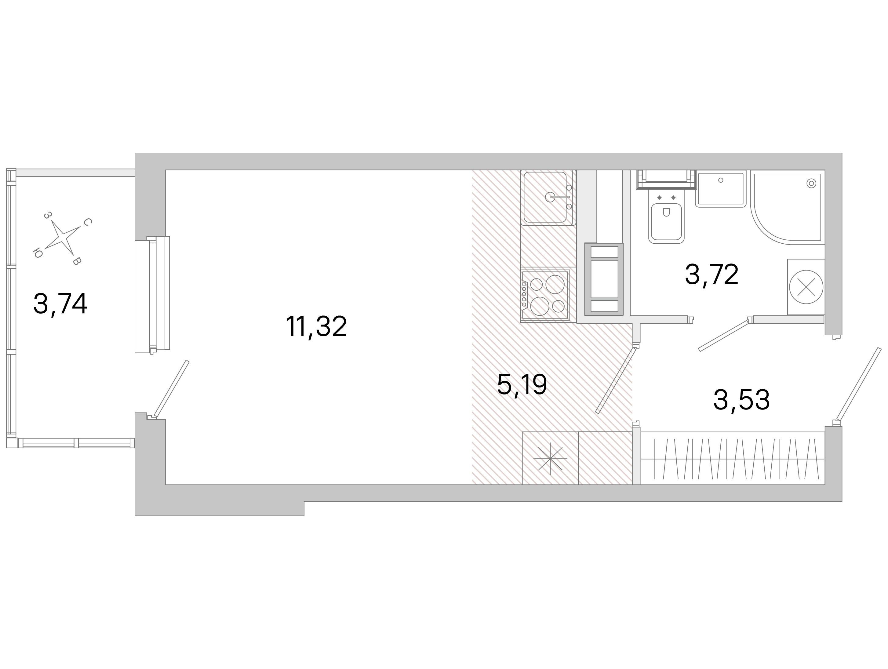 Планировка: Студия 23.76 м² в новостройке Югтаун