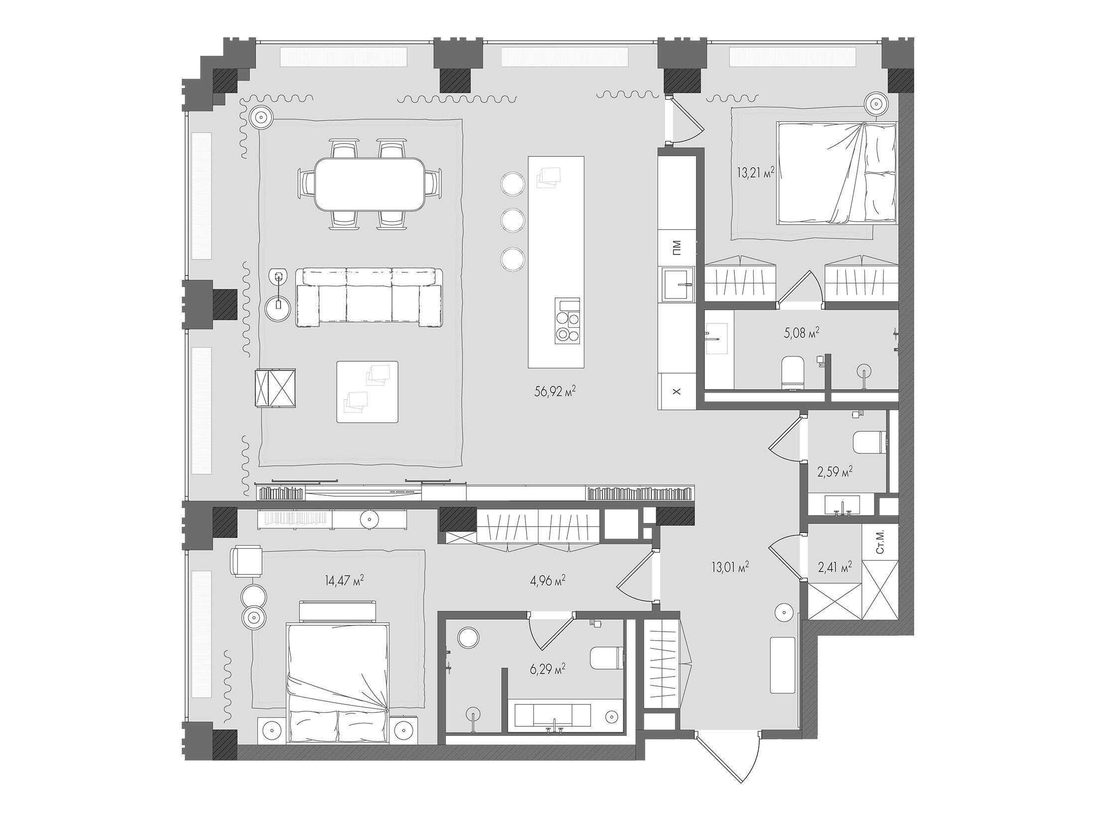 Планировка: 2-комн. квартира 119.00 м² в новостройке ЖК Форум