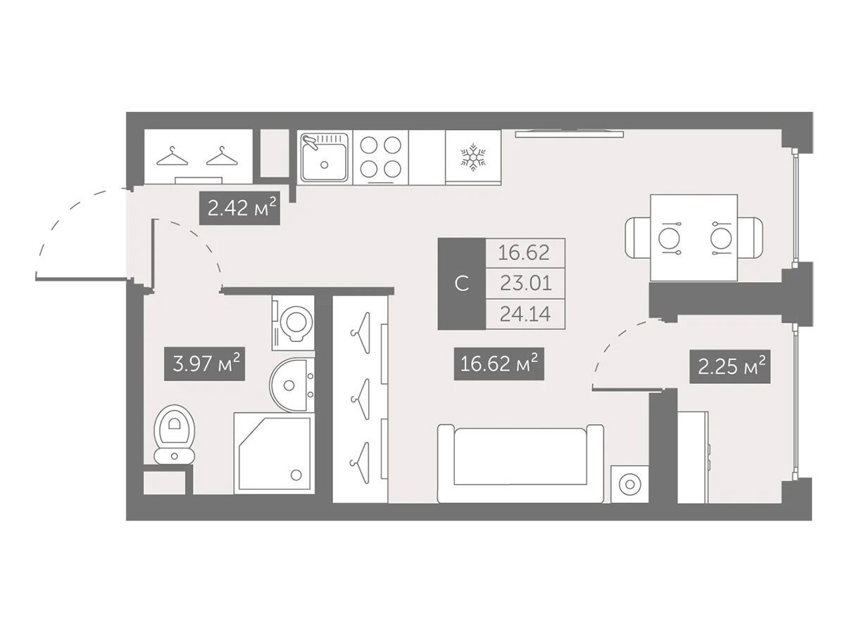 Планировка: Студия 24.14 м² в новостройке Новый Московский