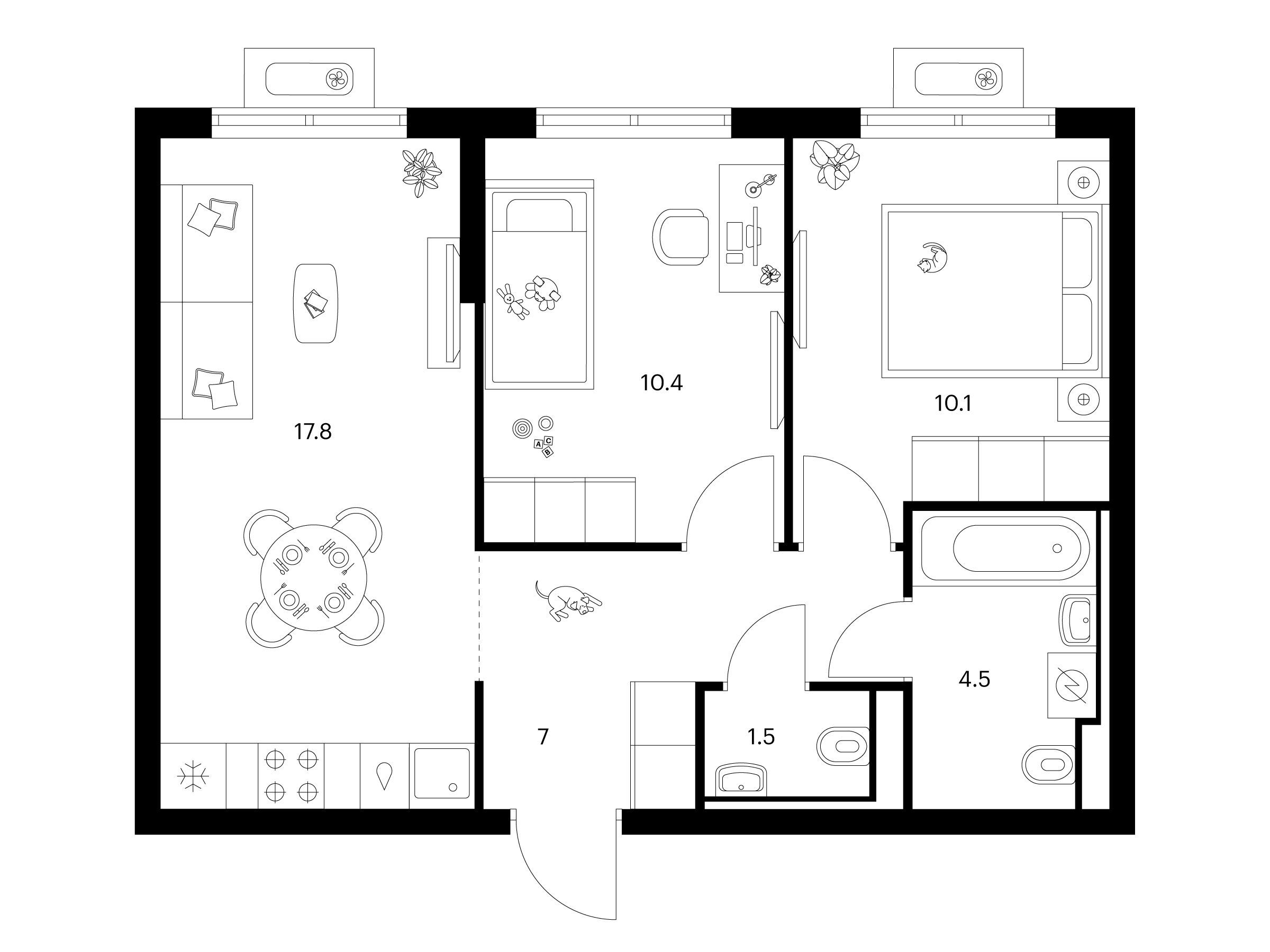 Планировка: 2-комн. квартира 51.30 м² в новостройке Янинский лес