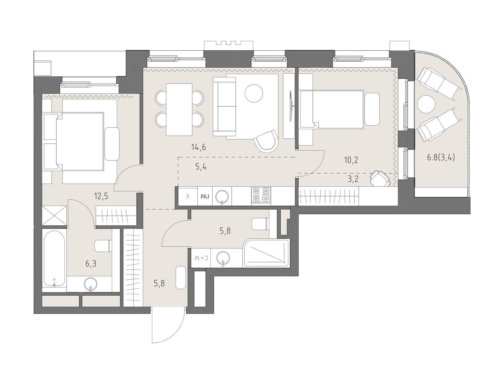 Планировка: 3-комн. квартира 67.20 м² в новостройке ЖК Родина Парк