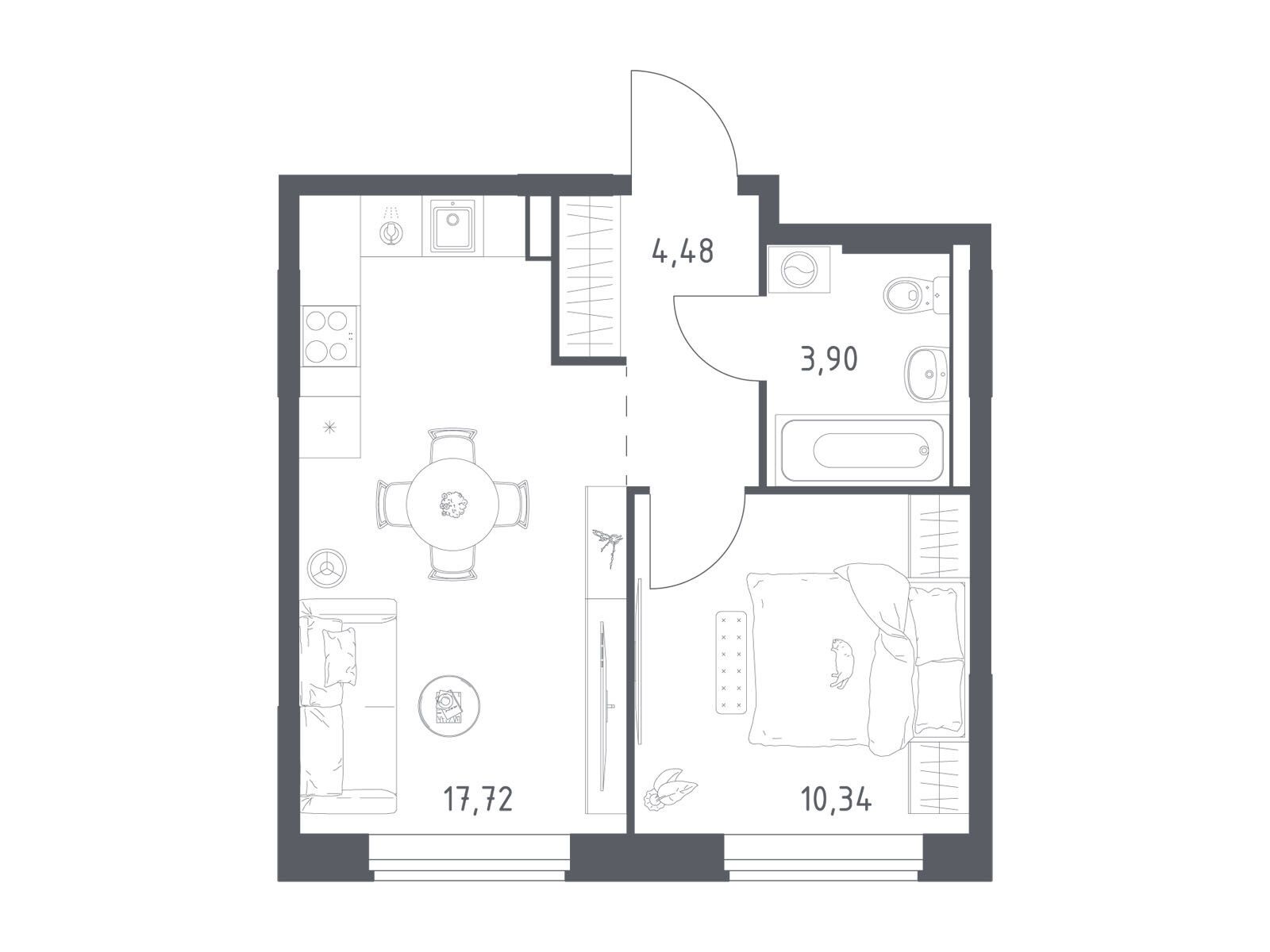 Планировка: 1-комн. квартира 36.44 м² в новостройке Большое Юрлово